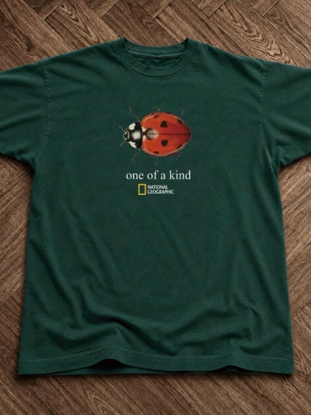 Gildan Dark Green Tee with Red Ladybug Graphic